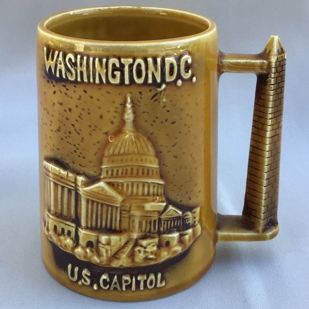 Vintage Washington DC Mug White House The Capitol 80s Souvenir Tan